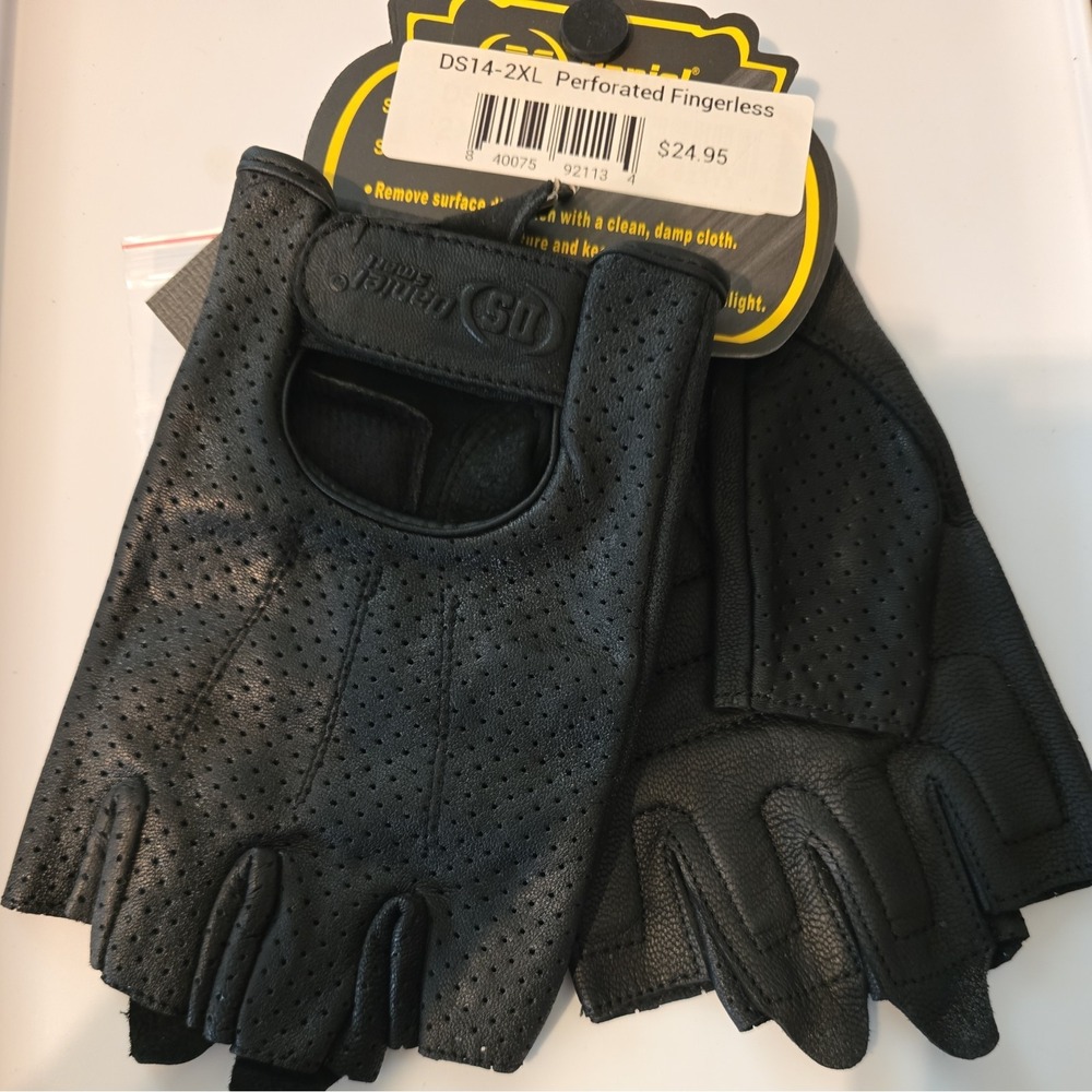 Leather Gloves Fingerless Motorcycle Gloves with Perforated Action 2XL